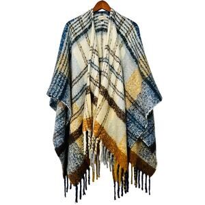 Universal Thread Fringe Blanket Shawl Wrap Jacket Autumn Plaid OS